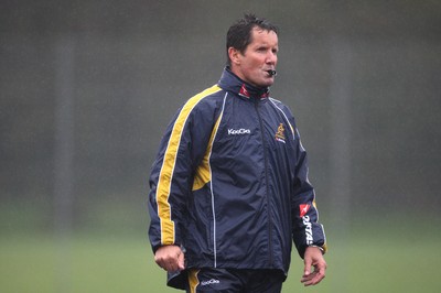 04.11.10..Australia Rugby Training session, University Playing Field, Treforest-  Australia's head coach Robbie Deans during a wet training session at Treforest near Cardiff 