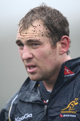 04.11.10..Australia Rugby Training session, University Playing Field, Treforest-  Australia's captain Rocky Elsom during a wet training session at Treforest near Cardiff 