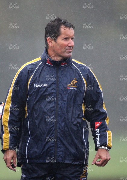 04.11.10..Australia Rugby Training session, University Playing Field, Treforest-  Australia's head coach Robbie Deans during a wet training session at Treforest near Cardiff 