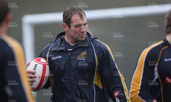 04.11.10..Australia Rugby Training session, University Playing Field, Treforest-  Australia's captain Rocky Elsom during a wet training session at Treforest near Cardiff 