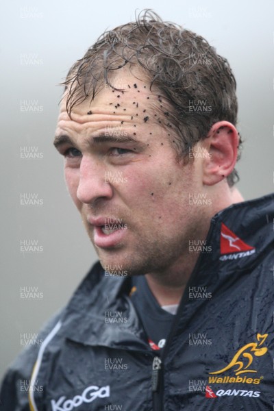 04.11.10..Australia Rugby Training session, University Playing Field, Treforest-  Australia's captain Rocky Elsom during a wet training session at Treforest near Cardiff 