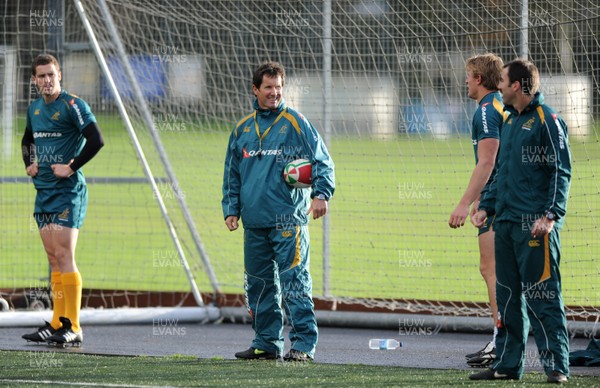 26.11.09 - Australia Rugby Training - Australia head coach Robbie Deans looks on during training. 