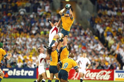 221103 - Australia v England - Rugby World Cup Final - Australia's Nathan Sharp wins line out ball