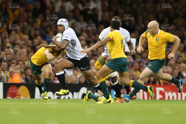 230915 - Australia v Fiji, Rugby World Cup 2015 - Akapusi Qera of Fiji bursts through the Australian defence