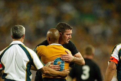 151103 - Australia v New Zealand - Rugby World Cup Semi Final - Reuben Thorne is consoled by George Gregan