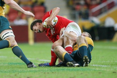 02.06.07 AUSTRALIA v WALES, 2nd Test ,Brisbane. Wales Chris Czekaj dislocates his knee as he is tackled by Stephen Moore 