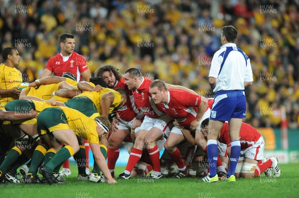 090612 - Australia v Wales - Castrol EDGE Series -Adam Jones, Ken Owens and Gethin Jenkins of Wales