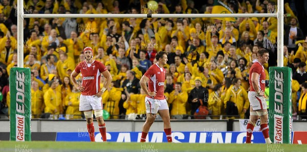 160612 - Australia v Wales - Castrol EDGE Series -Luke Charteris, Ashley Beck and Dan Lydiate of Wales look dejected at the final whistle