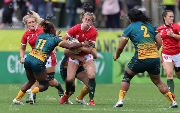 221022 - Australia v Wales, Women’s Rugby World Cup, Pool A - Hannah Jones of Wales is held
