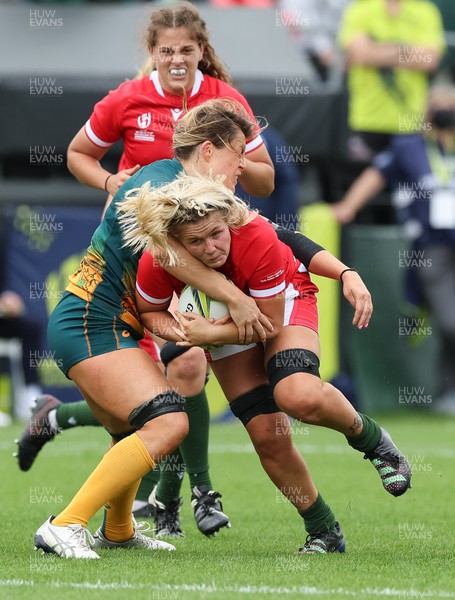 221022 - Australia v Wales, Women’s Rugby World Cup, Pool A - Alex Callender of Wales is tackled by Grace Hamilton of Australia