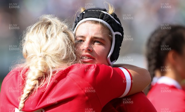 221022 - Australia v Wales, Women’s Rugby World Cup, Pool A - Bethan Lewis of Wales is consoled by Kelsey Jones of Wales at the end of the match