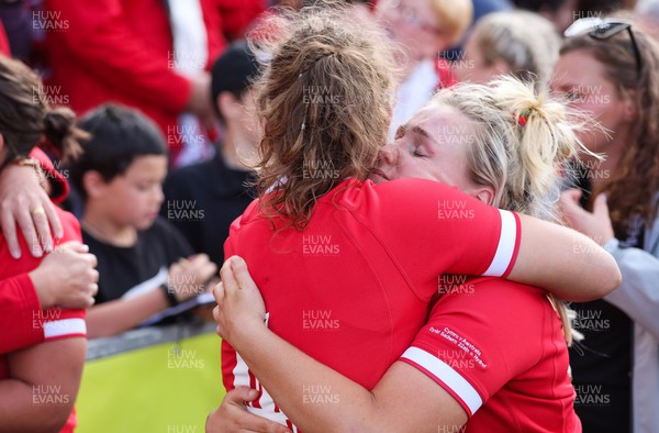 221022 - Australia v Wales, Women’s Rugby World Cup, Pool A - Natalia John of Wales and Alex Callender of Wales console each other at the end of the match