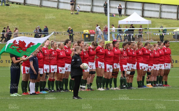 221022 - Australia v Wales, Women’s Rugby World Cup, Pool A - The Australia and Wales team line up for the anthems