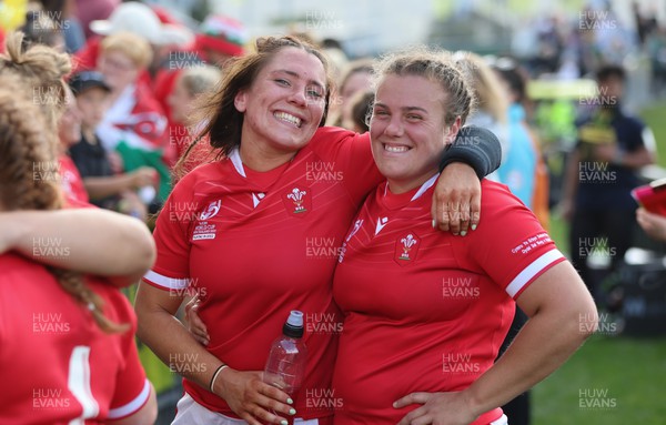 221022 - Australia v Wales, Women’s Rugby World Cup, Pool A - Georgia Evans of Wales and Carys Phillips of Wales at the end of the match