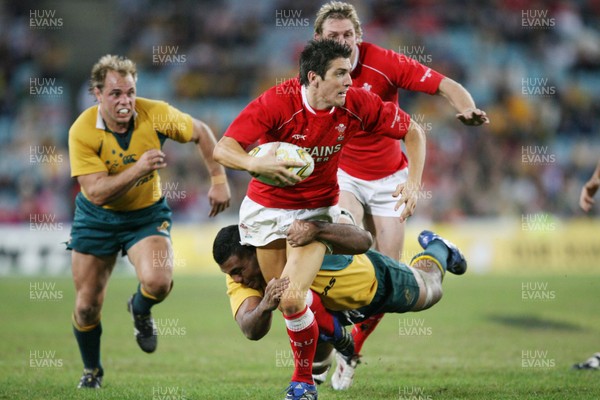 26.05.07  AUSTRALIA v WALES, Telstra Stadium,Sydney Wales James Hook is tackled Wycliff Palu 