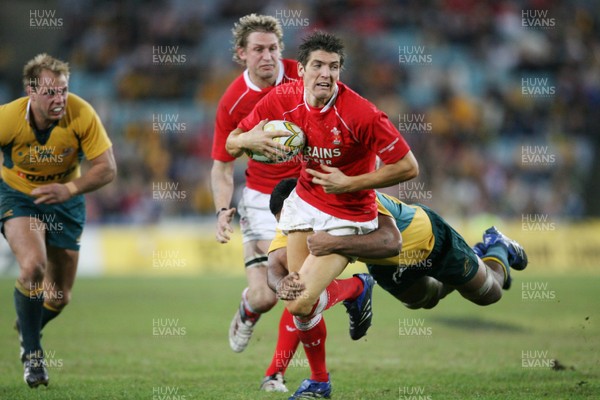 26.05.07  AUSTRALIA v WALES, Telstra Stadium,Sydney Wales James Hook is tackled Wycliff Palu 