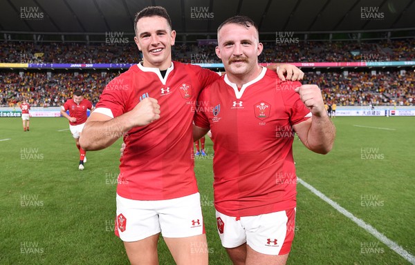 290919 - Australia v Wales - Rugby World Cup - Owen Watkin and Dillon Lewis of Wales celebrate at the end of the game