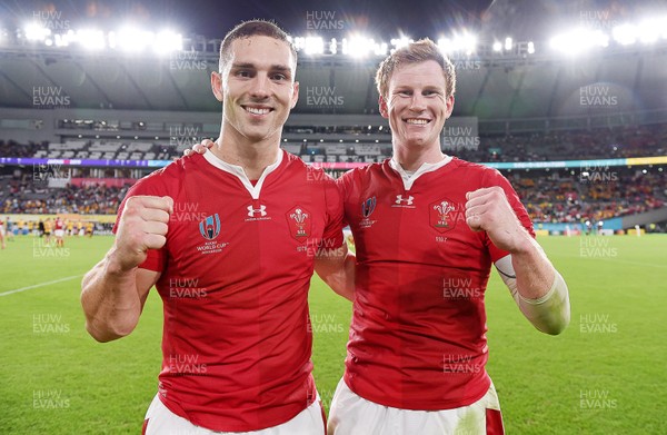 290919 - Australia v Wales - Rugby World Cup - George North and Rhys Patchell of Wales celebrate at the end of the game