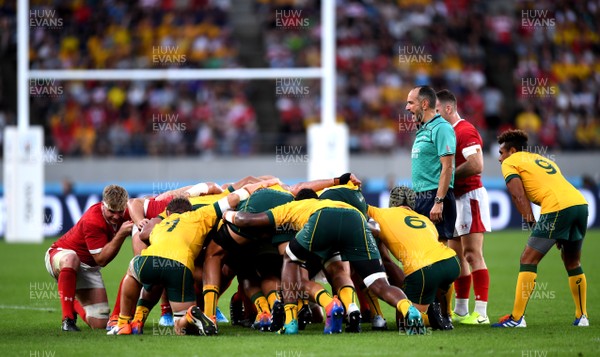 290919 - Australia v Wales - Rugby World Cup - Referee Romain Poite during a scrum