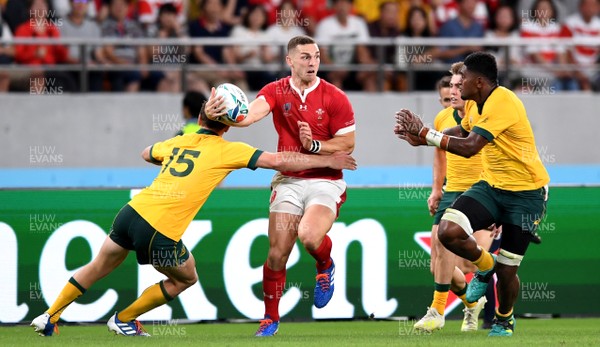 290919 - Australia v Wales - Rugby World Cup - George North of Wales is tackled by Dane Haylett-Petty of Australia