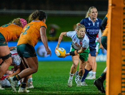 010825 - Australia Women v Wales Women - Keira Bevan of Wales feeds the ball out