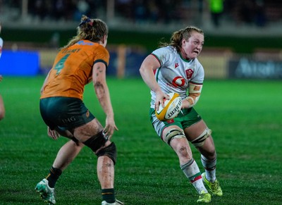 010825 - Australia Women v Wales Women - Abbie Fleming of Wales passes the ball out