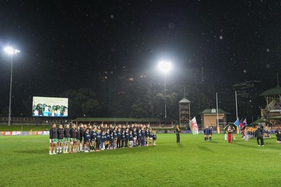 010825 - Australia Women v Wales Women - The Wales team lineup for the anthems