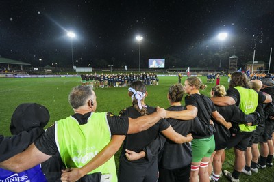 010825 - Australia Women v Wales Women - The Wales team and management lineup for the anthems