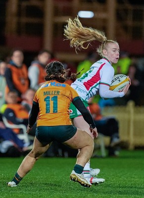 010825 - Australia Women v Wales Women - Catherine Richards of Wales claims the ball