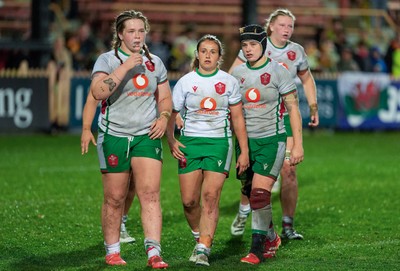 010825 - Australia Women v Wales Women - Maisie Davies of Wales, Kayleigh Powell of Wales, Bethan Lewis of Wales and Alaw Pyrs of Wales at the end of the match