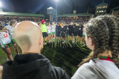 010825 - Australia Women v Wales Women - The Wales team huddle up at the end of the match