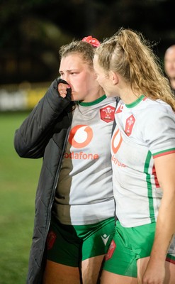 010825 - Australia Women v Wales Women - Gwenllian Pyrs of Wales and Carys Cox of Wales at the end of the match