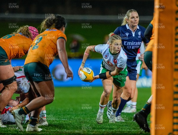 010825 - Australia Women v Wales Women - Keira Bevan of Wales feeds the ball out