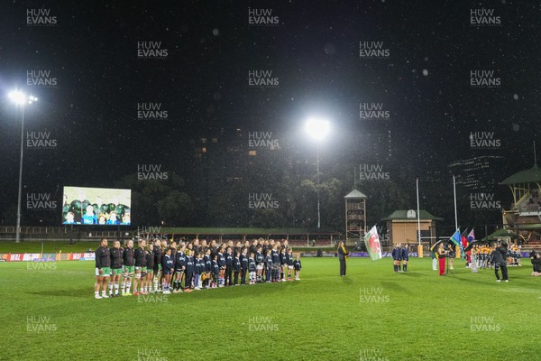 010825 - Australia Women v Wales Women - The Wales team lineup for the anthems