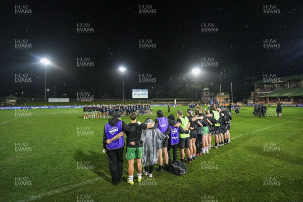 010825 - Australia Women v Wales Women - The Wales team and management lineup for the anthems
