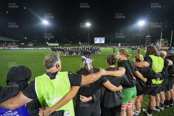 010825 - Australia Women v Wales Women - The Wales team and management lineup for the anthems