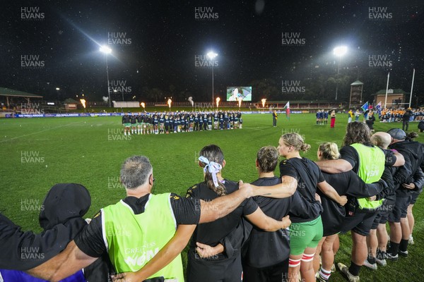 010825 - Australia Women v Wales Women - The Wales team and management lineup for the anthems