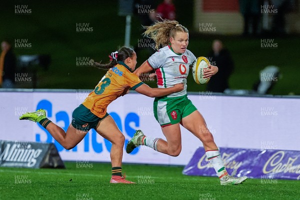 010825 - Australia Women v Wales Women - Carys Cox of Wales attacks