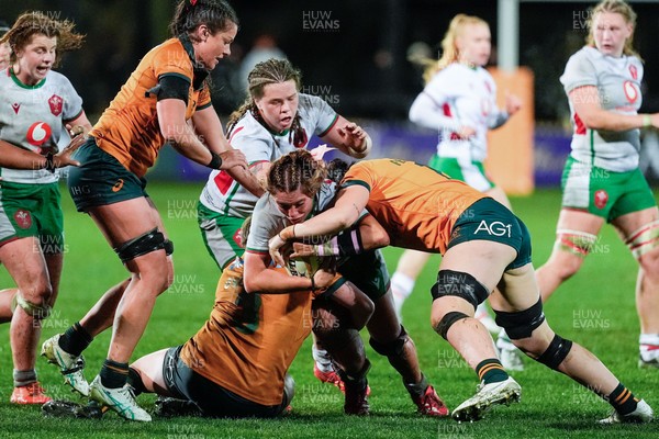 010825 - Australia Women v Wales Women - Georgia Evans of Wales is stopped short of the line