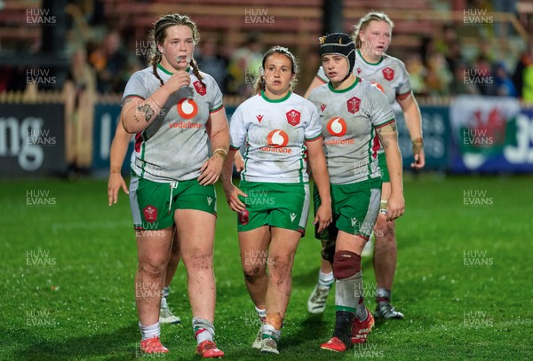 010825 - Australia Women v Wales Women - Maisie Davies of Wales, Kayleigh Powell of Wales, Bethan Lewis of Wales and Alaw Pyrs of Wales at the end of the match