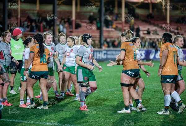 010825 - Australia Women v Wales Women - Bethan Lewis of Wales shakes the opposition hands at the end of the match