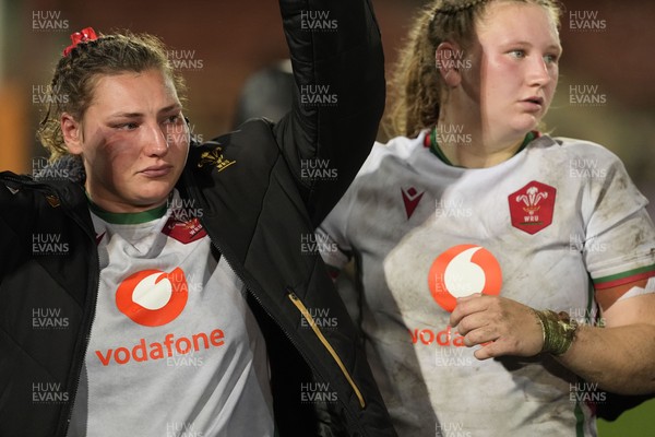 010825 - Australia Women v Wales Women - Gwenllian Pyrs of Wales and Alaw Pyrs of Wales at the end of the match