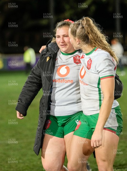 010825 - Australia Women v Wales Women - Gwenllian Pyrs of Wales and Carys Cox of Wales at the end of the match