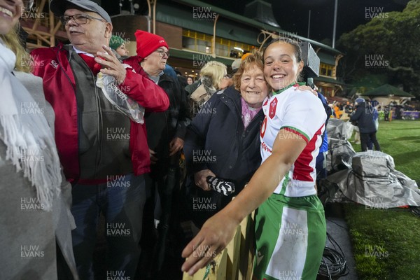 010825 - Australia Women v Wales Women - Meg Davies of Wales with supporters at the end of the match