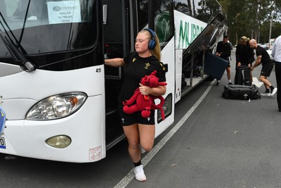 260725 - Australia Women v Wales Women - Seren Lockwood of Wales arrives at the ground