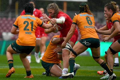 260725 - Australia Women v Wales Women - Tilly Vucaj of Wales charges forward
