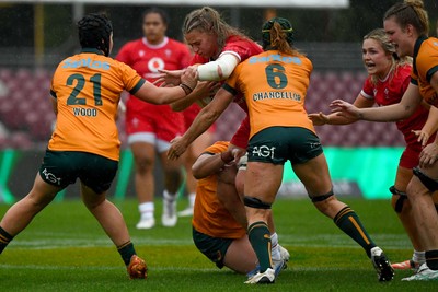 260725 - Australia Women v Wales Women - Tilly Vucaj of Wales charges forward