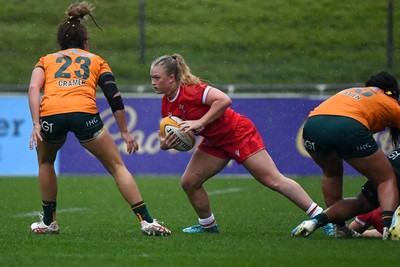 260725 - Australia Women v Wales Women - Seren Lockwood of Wales breaks 