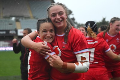 260725 - Australia Women v Wales Women - Jasmine Joyce of Wales and Tilly Vucaj of Wales celebrate at the end of the match