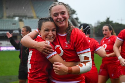 260725 - Australia Women v Wales Women - Jasmine Joyce of Wales and Tilly Vucaj of Wales celebrate at the end of the match